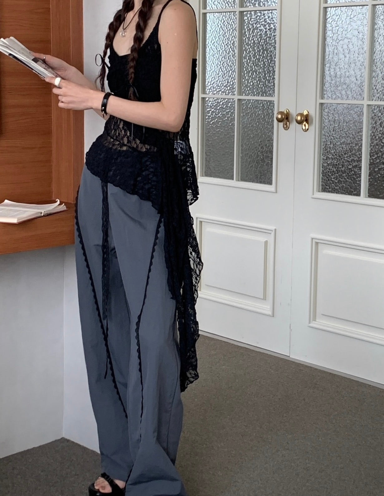 French-style Asymmetrical Lace Layered Camisole