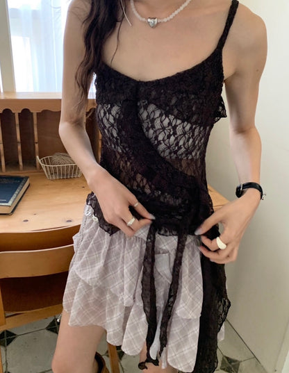 French-style Asymmetrical Lace Layered Camisole