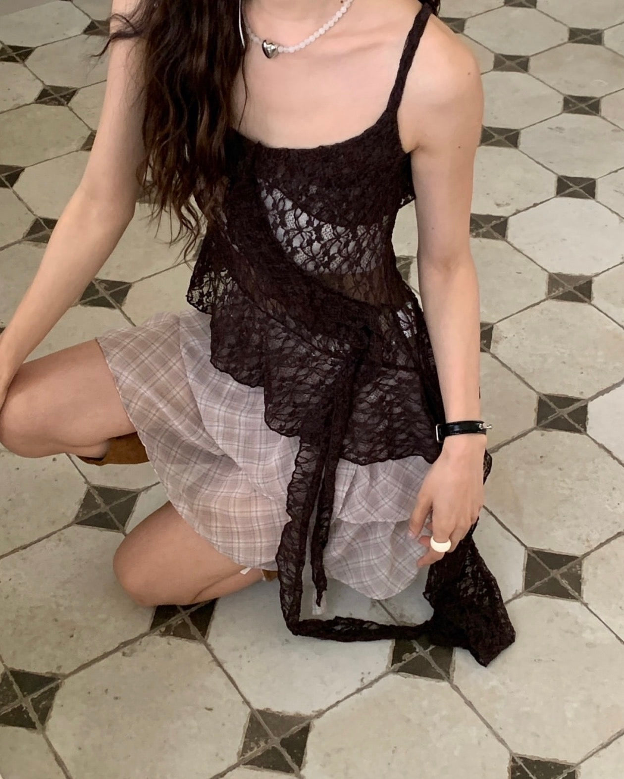 French-style Asymmetrical Lace Layered Camisole