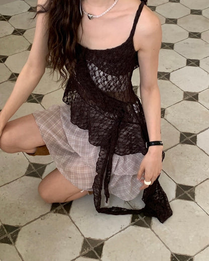 French-style Asymmetrical Lace Layered Camisole