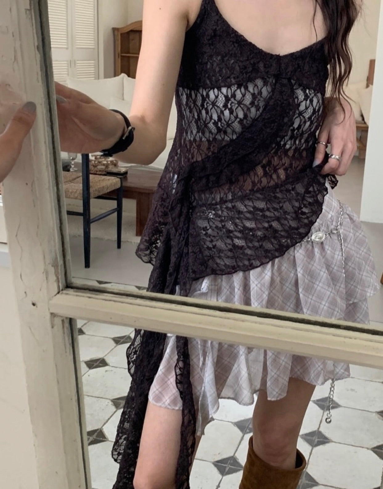 French-style Asymmetrical Lace Layered Camisole