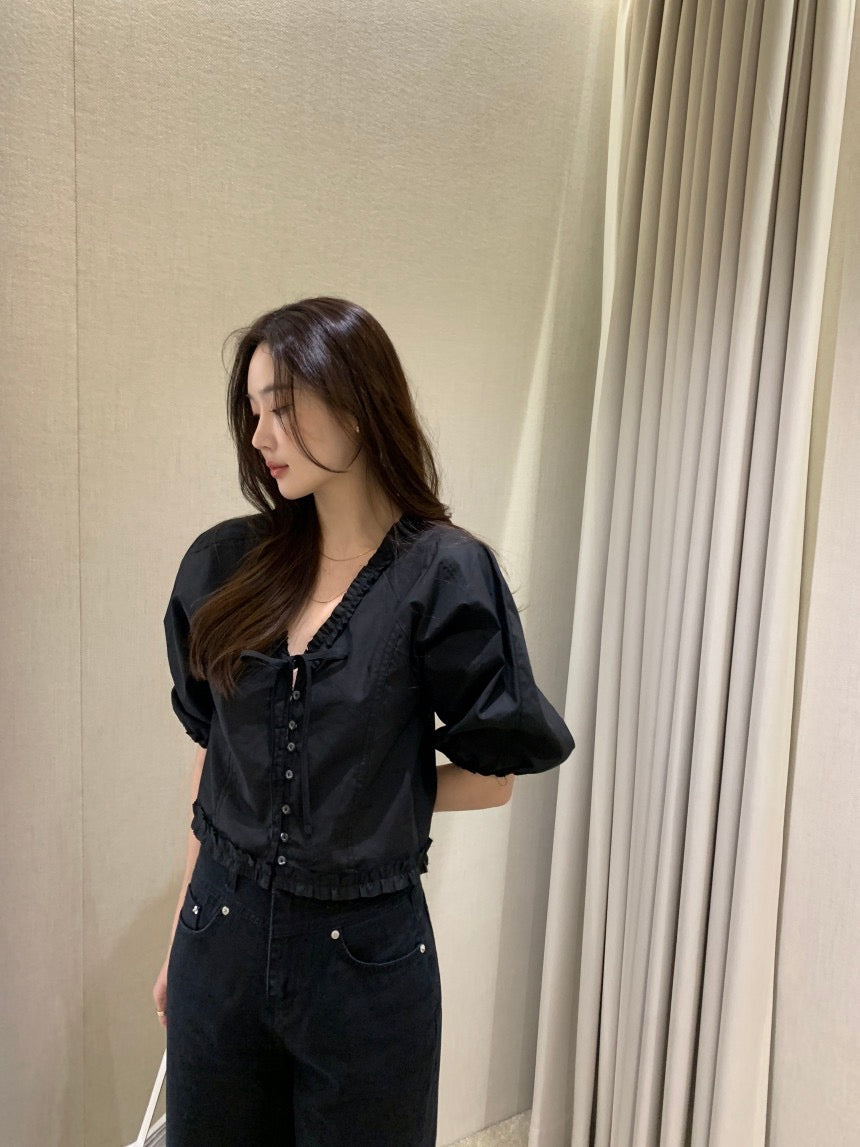 V領木耳邊短袖恤衫