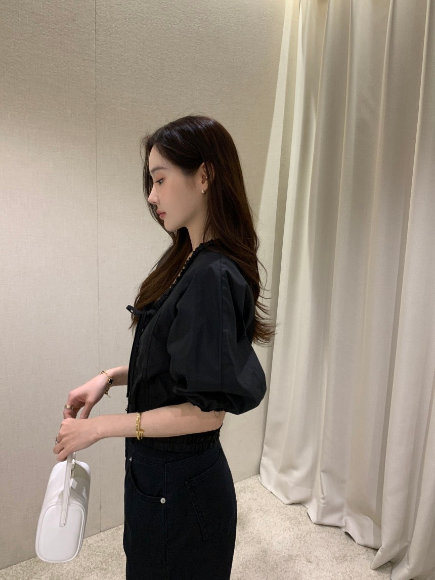 V領木耳邊短袖恤衫