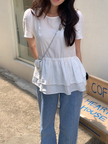 ダブルフリルドローストリングブラウス