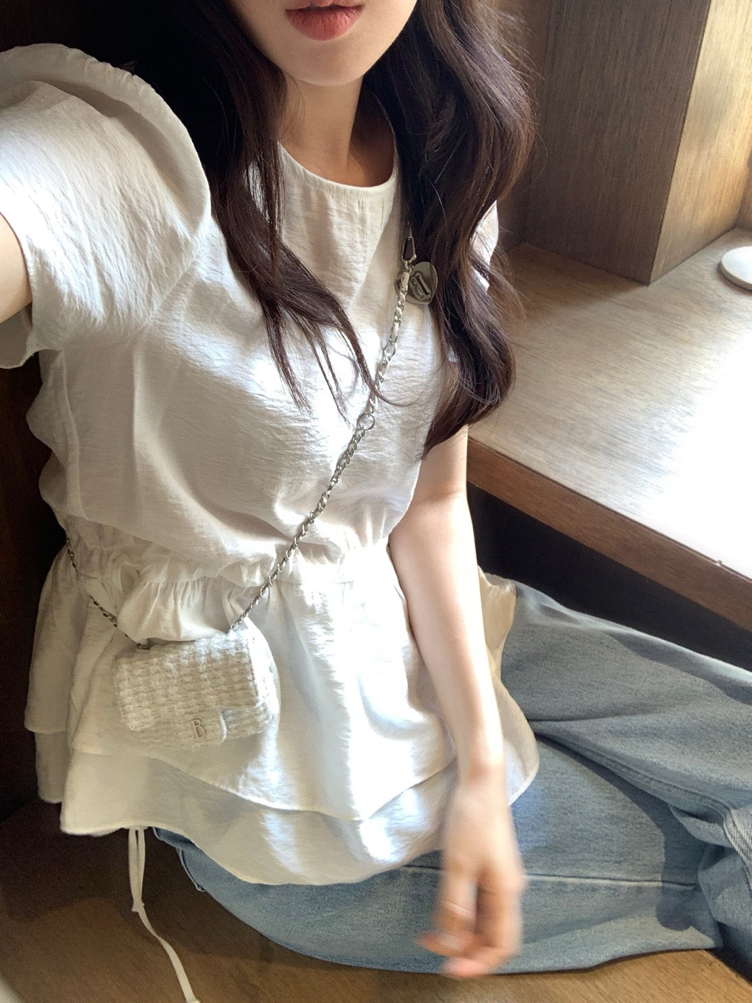 ダブルフリルドローストリングブラウス