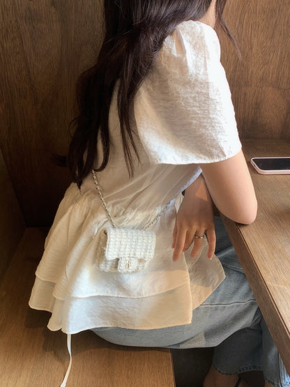ダブルフリルドローストリングブラウス