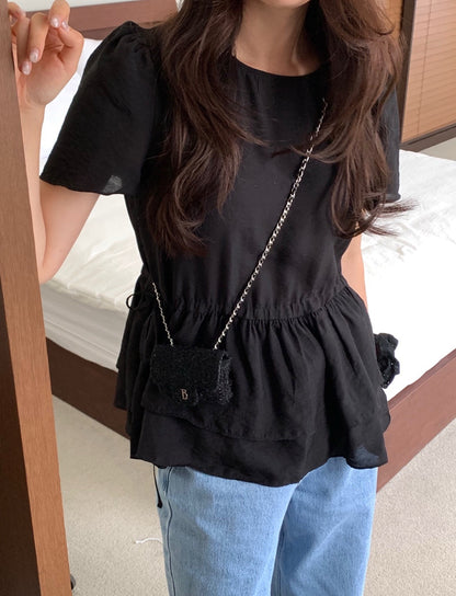 ダブルフリルドローストリングブラウス