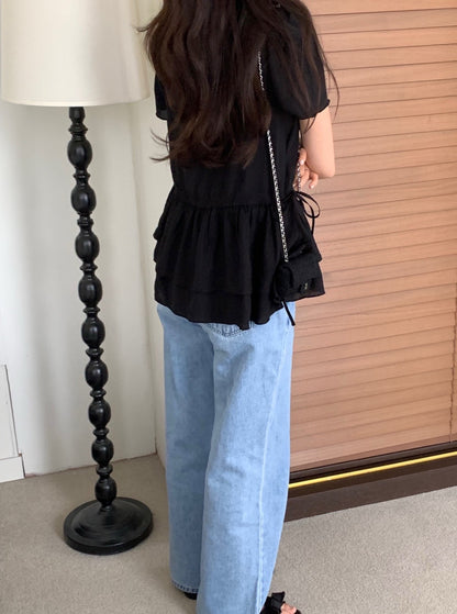 ダブルフリルドローストリングブラウス