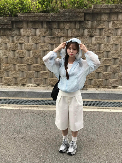 Polka Dot Relaxed Fit Hooded Jacket