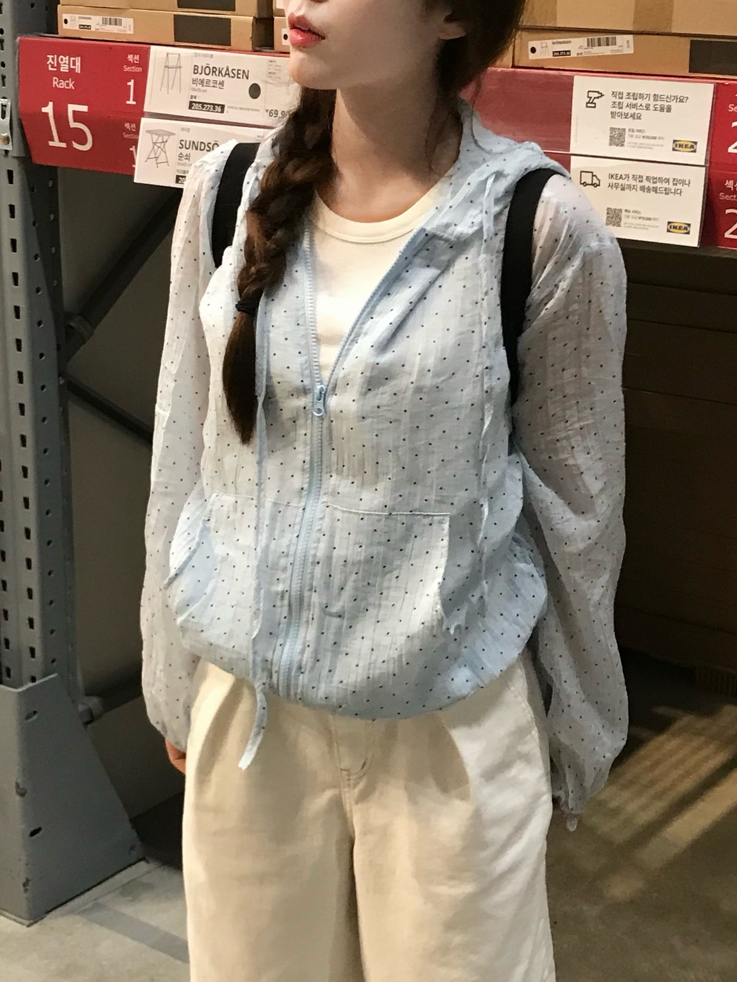 Polka Dot Relaxed Fit Hooded Jacket