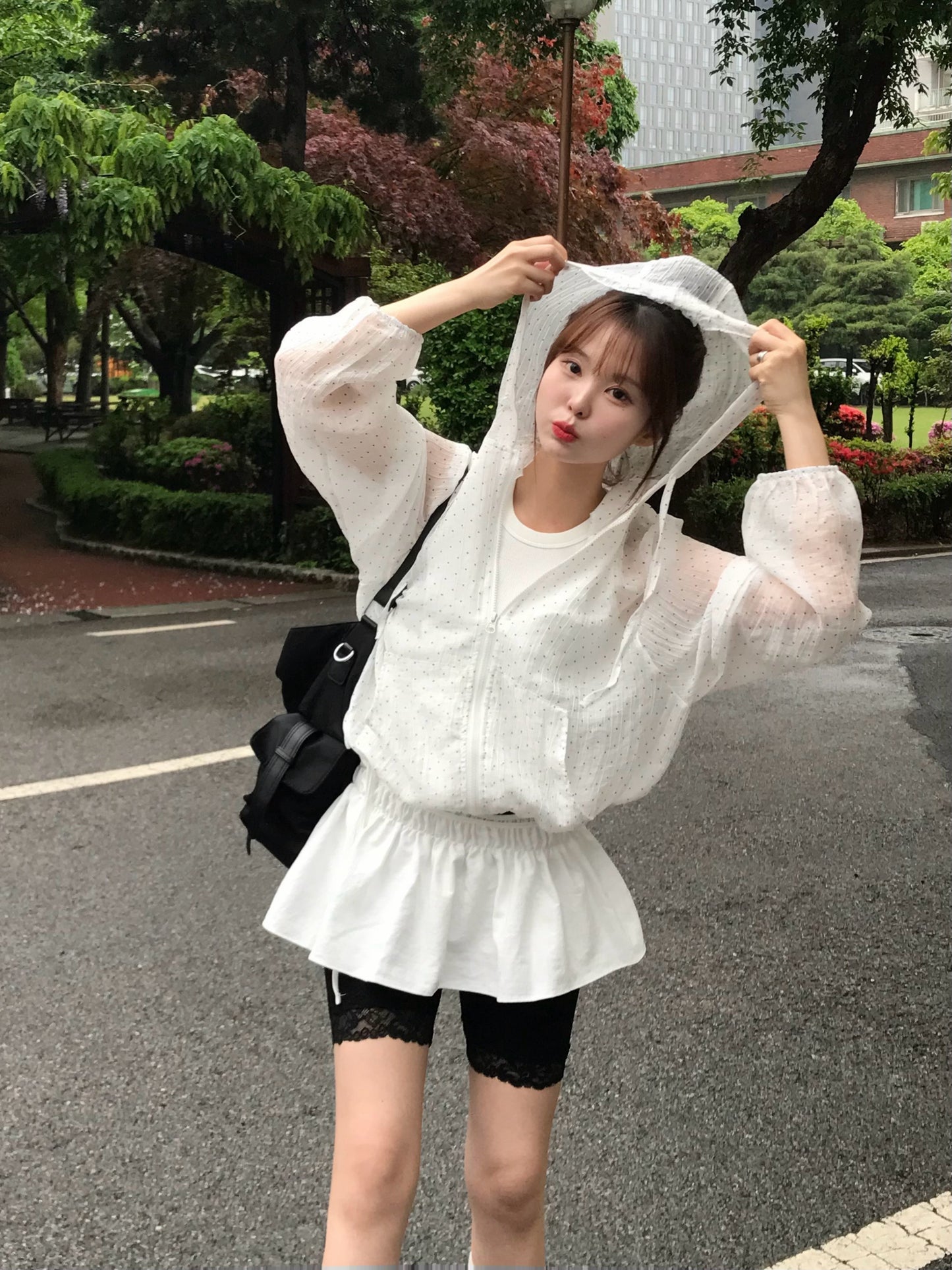 Polka Dot Relaxed Fit Hooded Jacket