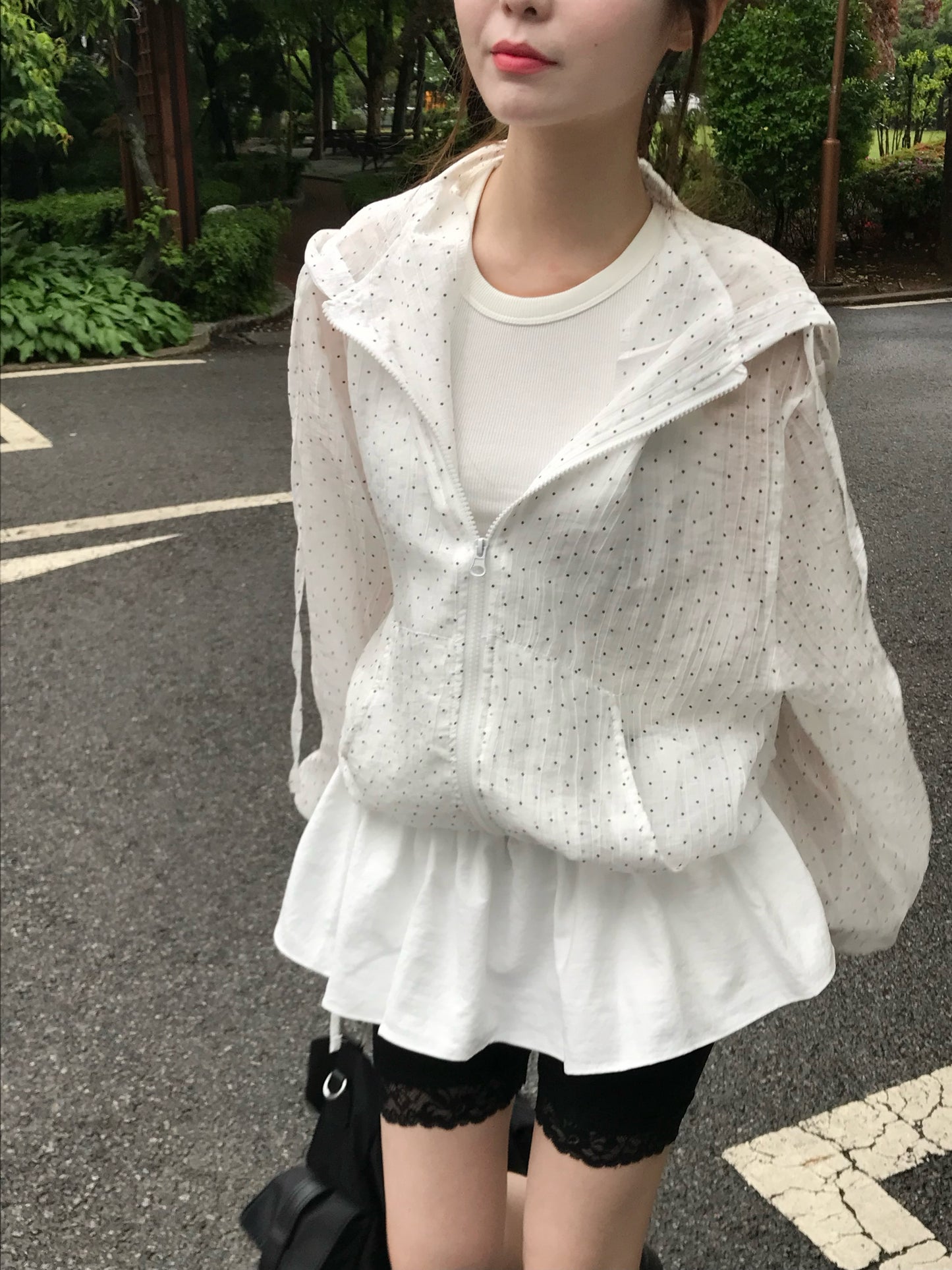 Polka Dot Relaxed Fit Hooded Jacket