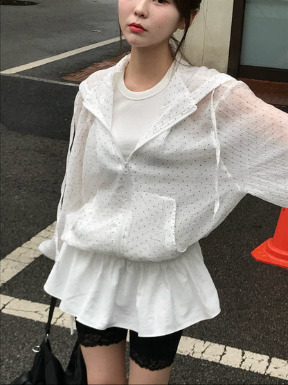 Polka Dot Relaxed Fit Hooded Jacket