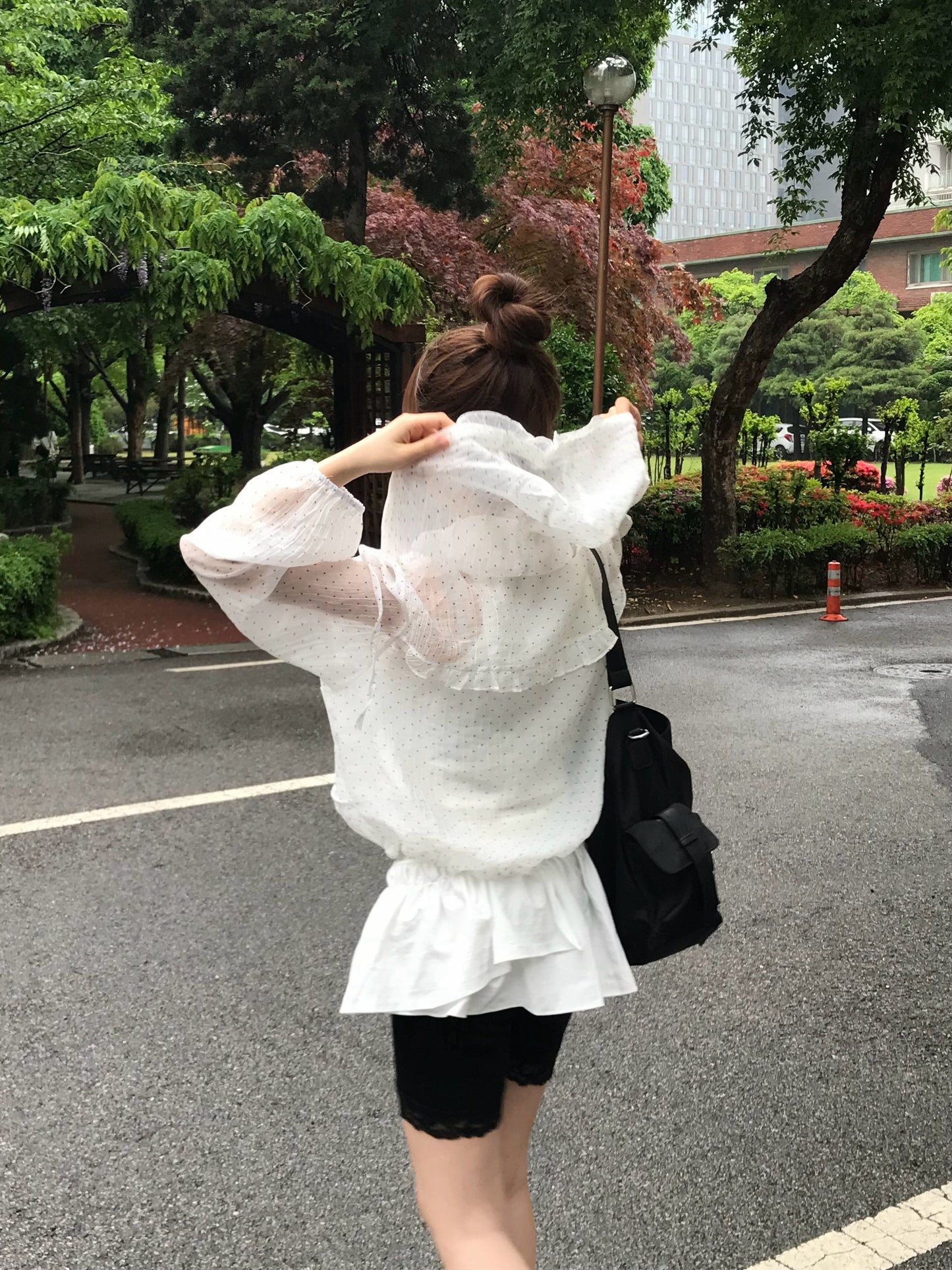 Polka Dot Relaxed Fit Hooded Jacket