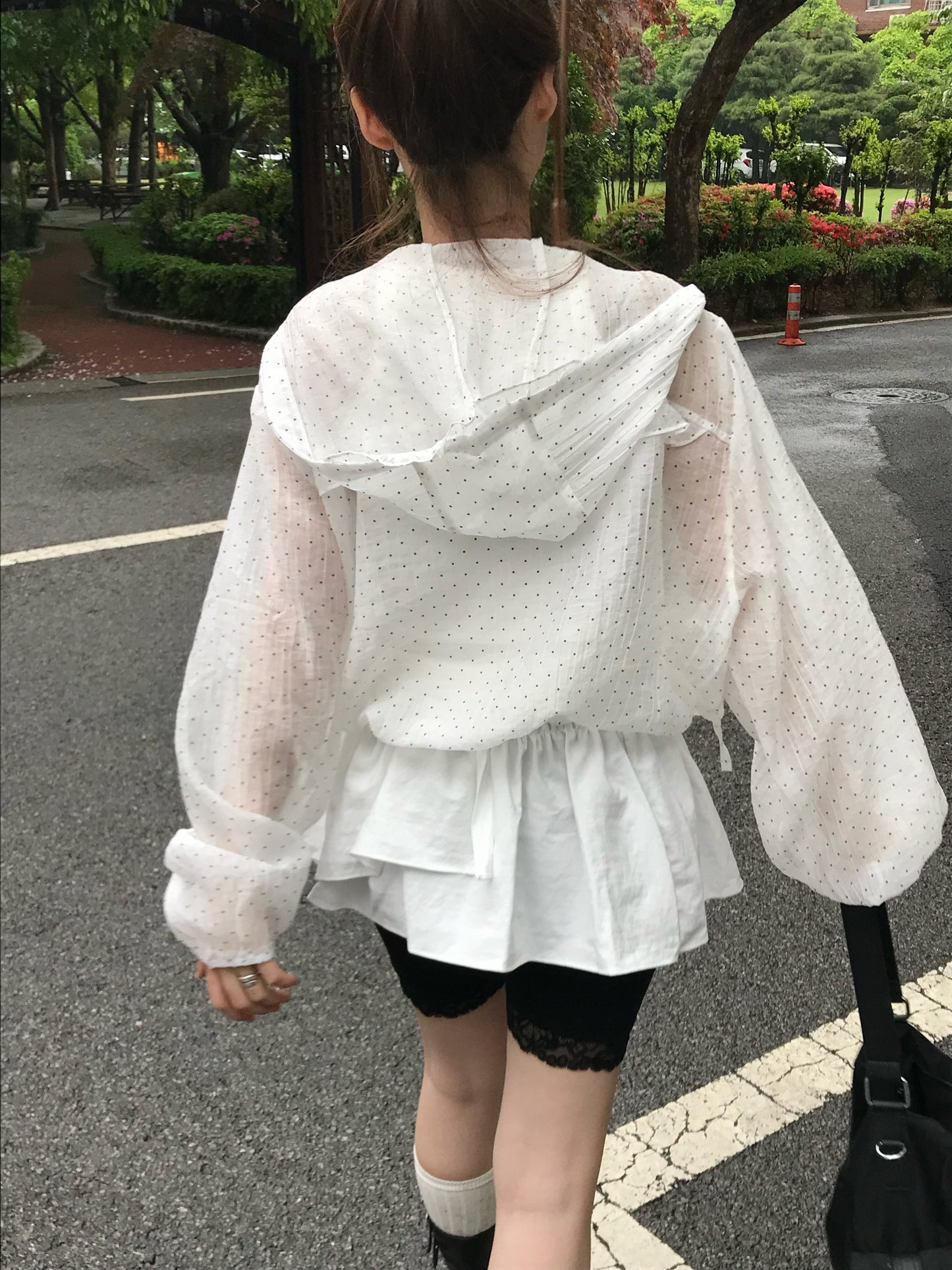 Polka Dot Relaxed Fit Hooded Jacket