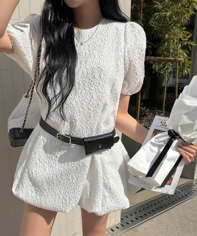 肌理感收腰顯瘦花苞連身裙