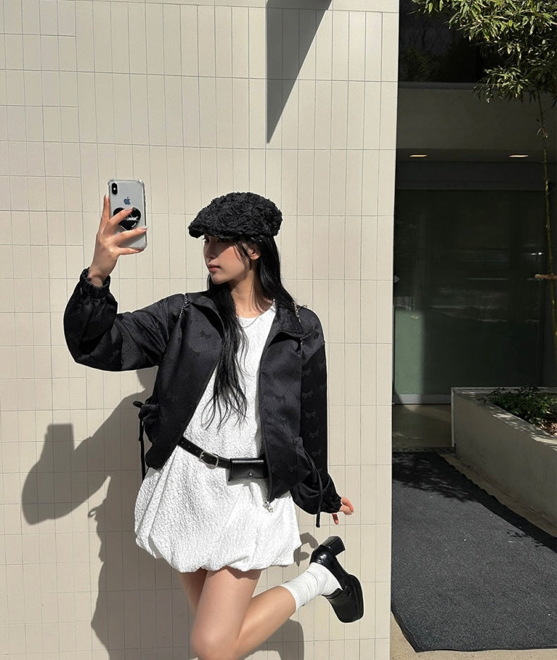 肌理感收腰顯瘦花苞連身裙