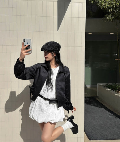 肌理感收腰顯瘦花苞連身裙