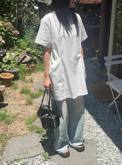 大口袋抽繩寬鬆連身裙