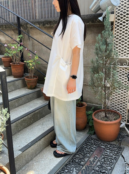 大口袋抽繩寬鬆連身裙