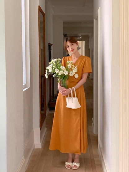 V領交叉綁帶連身裙