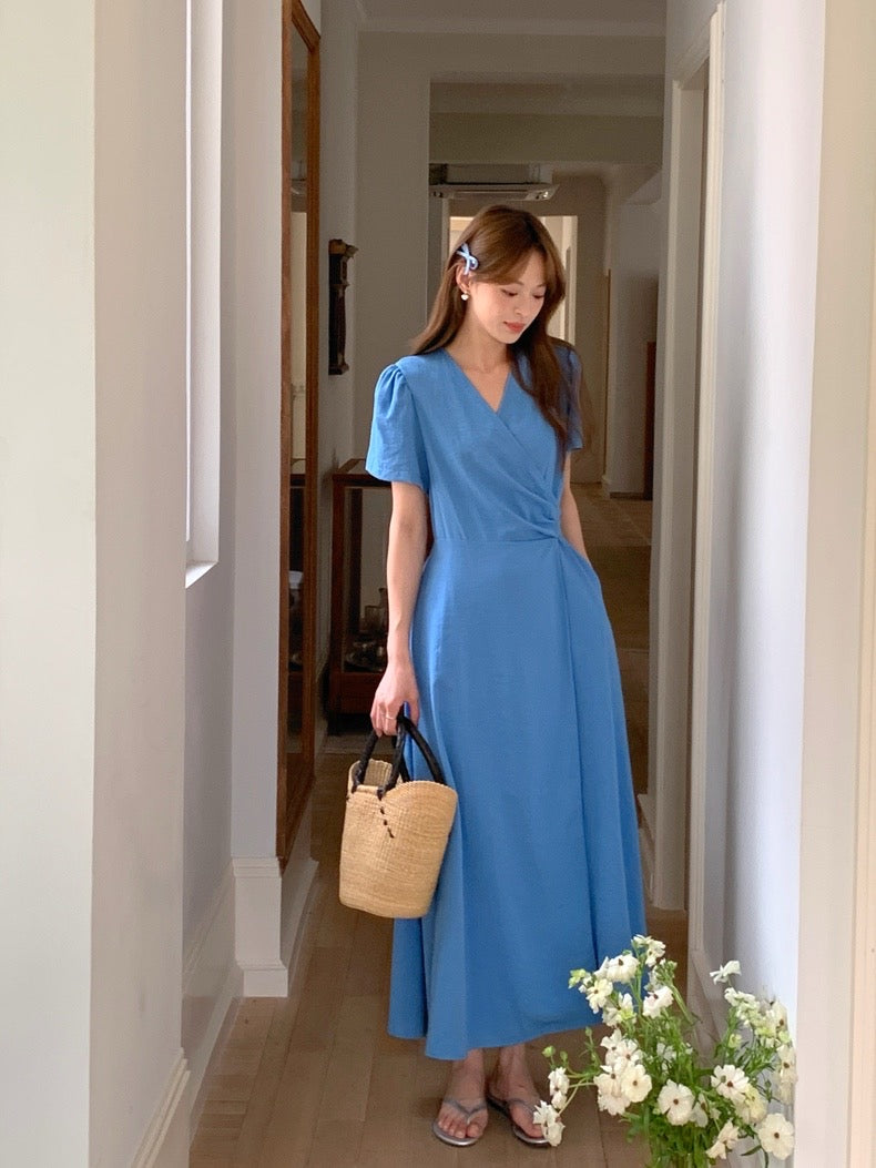 V領交叉綁帶連身裙