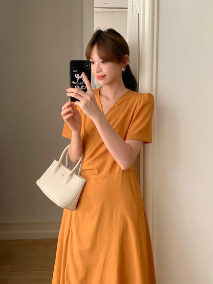 V領交叉綁帶連身裙
