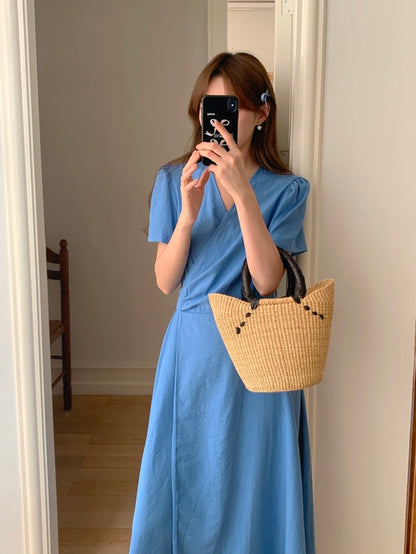 V領交叉綁帶連身裙