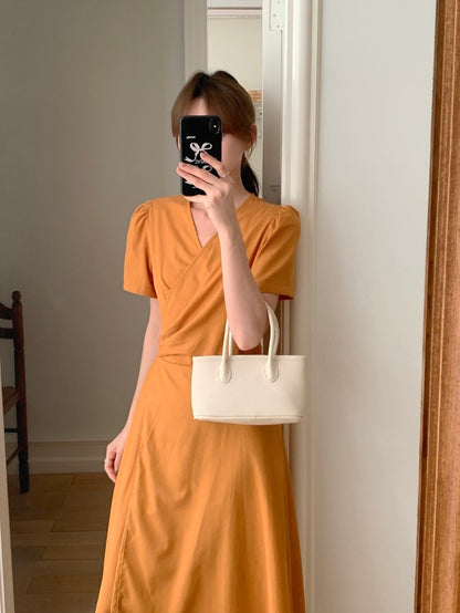 V領交叉綁帶連身裙