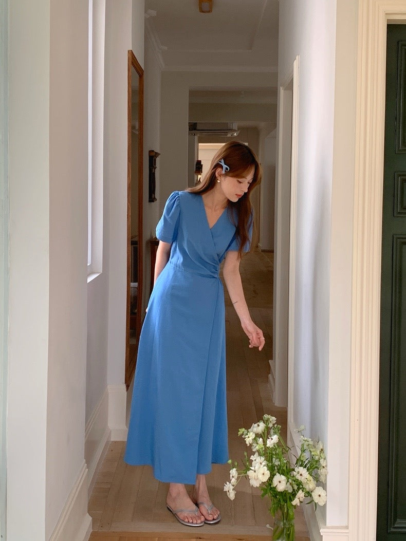 V領交叉綁帶連身裙