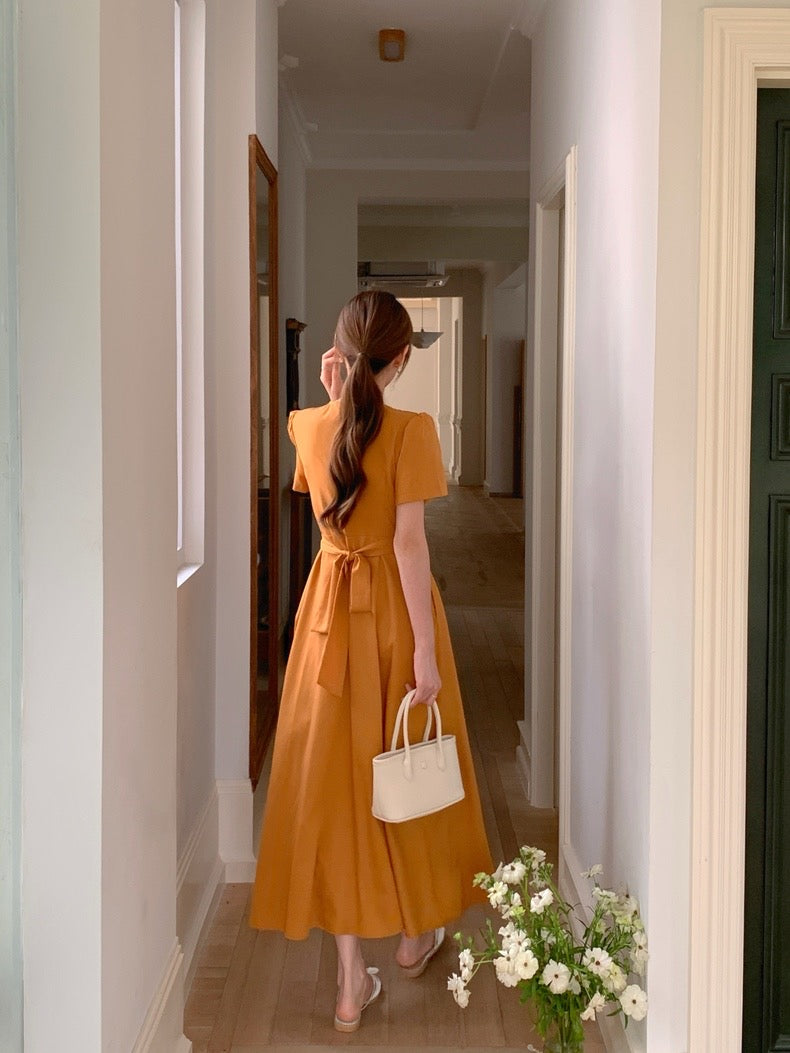 V領交叉綁帶連身裙