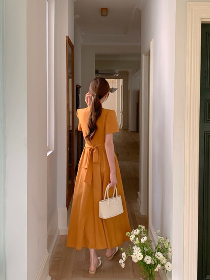 V領交叉綁帶連身裙