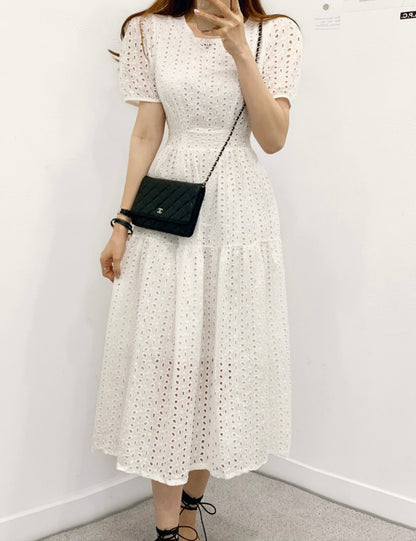 鏤空提花收腰連身裙