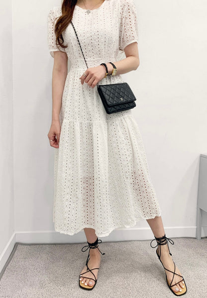 鏤空提花收腰連身裙