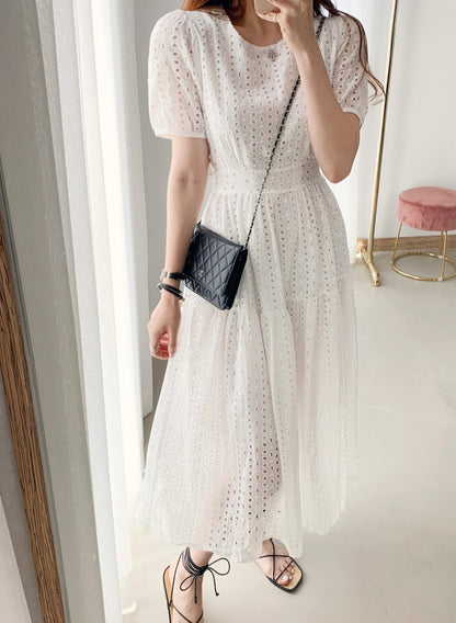 鏤空提花收腰連身裙