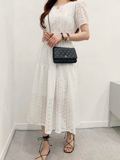 鏤空提花收腰連身裙