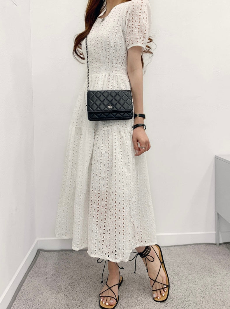 鏤空提花收腰連身裙