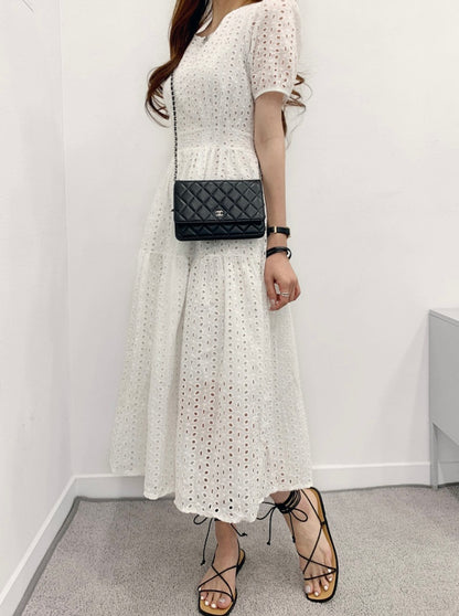 鏤空提花收腰連身裙