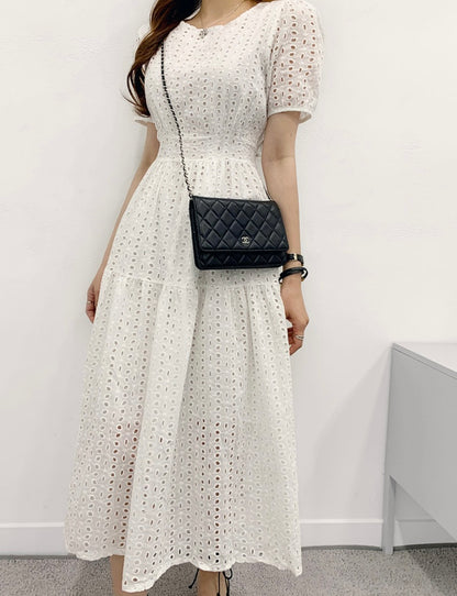 鏤空提花收腰連身裙