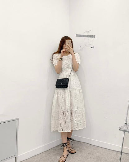 鏤空提花收腰連身裙