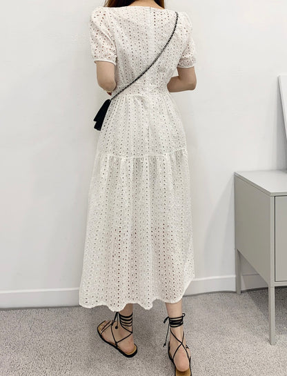 鏤空提花收腰連身裙