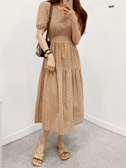 鏤空提花收腰連身裙