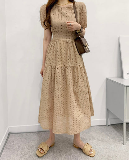 鏤空提花收腰連身裙