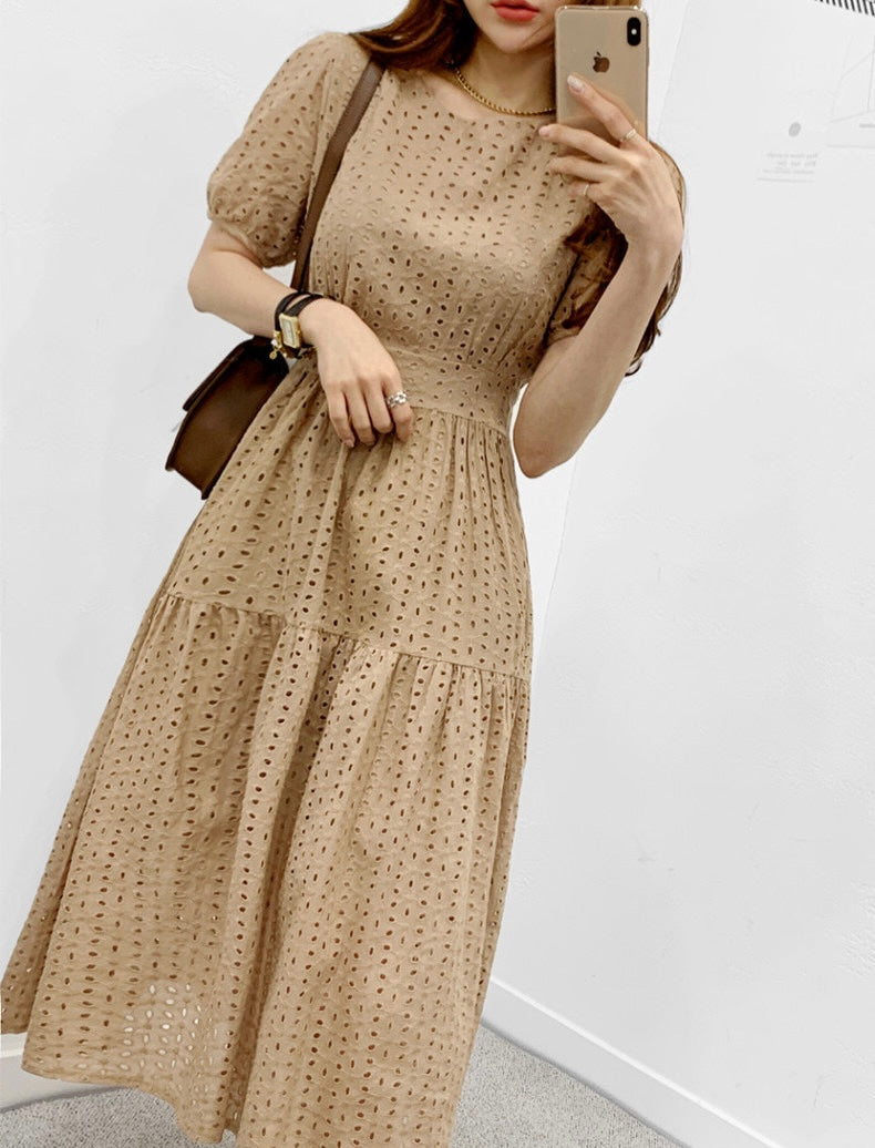 鏤空提花收腰連身裙