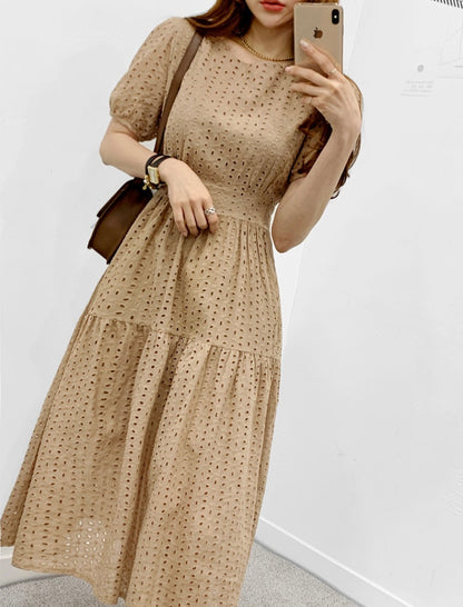 鏤空提花收腰連身裙