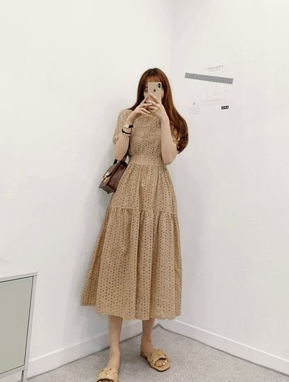 鏤空提花收腰連身裙