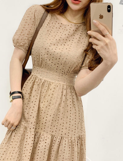 鏤空提花收腰連身裙