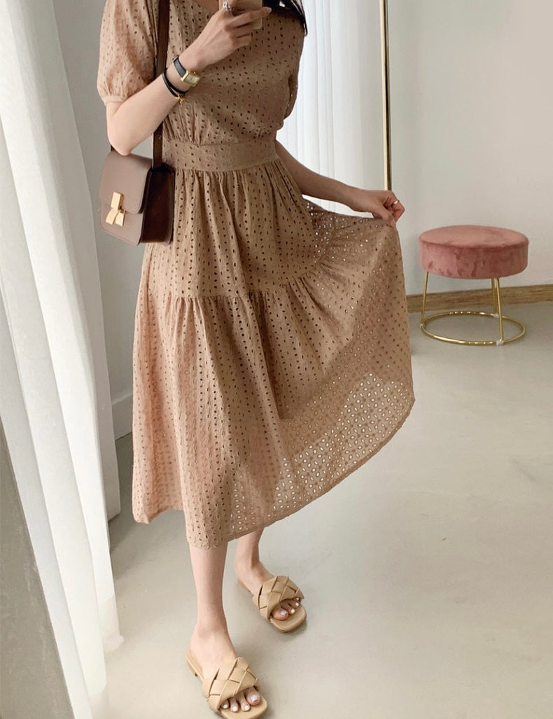 鏤空提花收腰連身裙