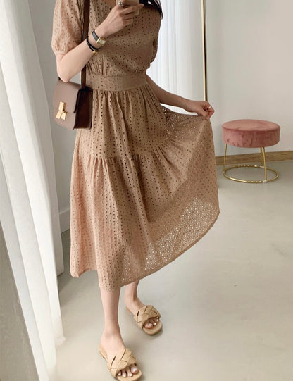 鏤空提花收腰連身裙