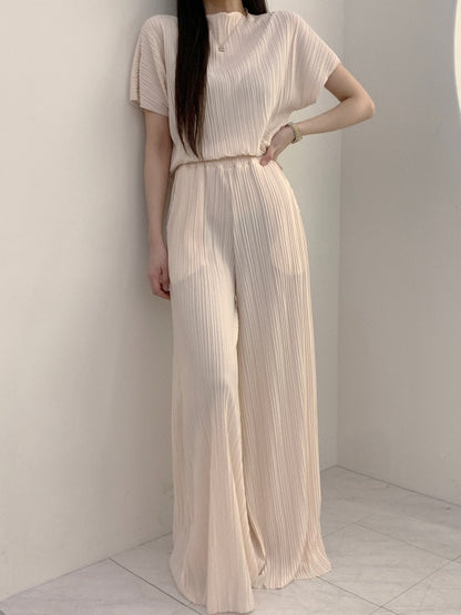 Loose Ruched Top + Flowing Wide-Leg Pants Set